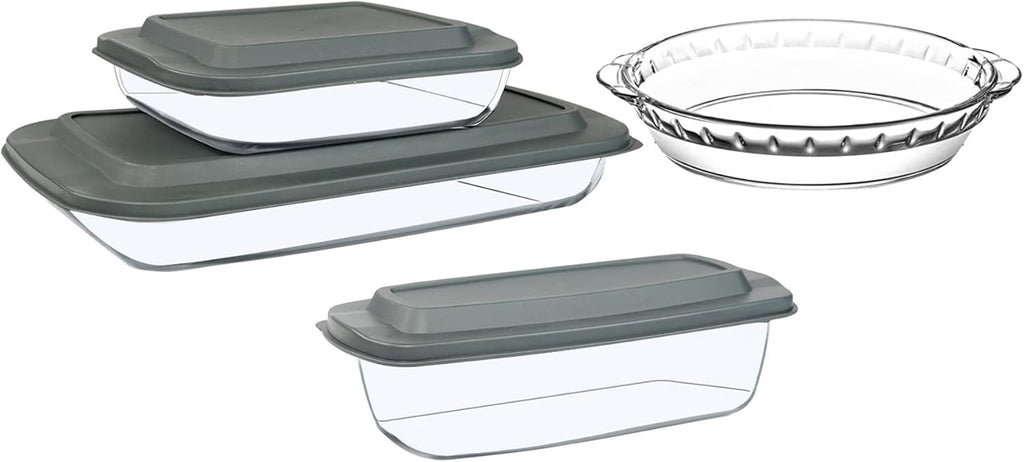 7-Piece Glass Bakeware Set - Oven-Safe Baking Dishes with Lids | Includes Loaf Pan, Pie Plate & Roasting Pan