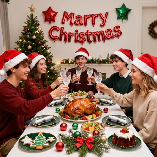 175PCS Green Plastic Plates with Gold Rim - Heavy Duty Disposable Party Dinnerware