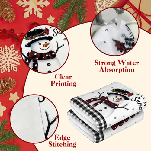 KORVITA Christmas Hand Towels 2-Piece Set, White Snowman Holiday Decor