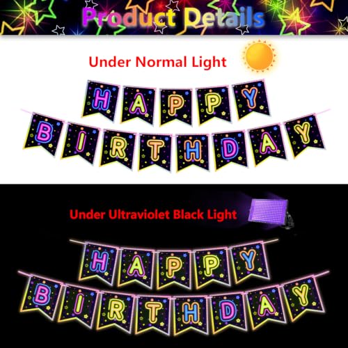 Neon Glow Happy Birthday Banner - Fluorescent Party Decoration