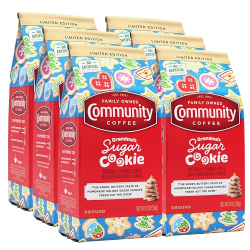 Community Coffee Grandma's Sugar Cookie Ground Coffee - Limited Edition Holiday Flavor, 11oz Pack of 6
