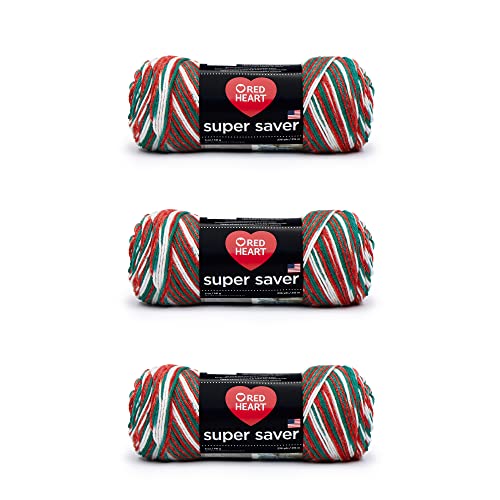 Red Heart Super Saver Yarn 3 Pack - Mistletoe, Worsted Weight