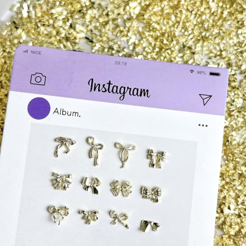 30Pcs Gold Bow Nail Charms Shining Alloy Bows for Acrylic Nails & DIY Crafts