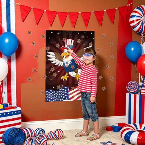 Pin the Tail on the Eagle Party Game - 40 Stickers & Eye Masks