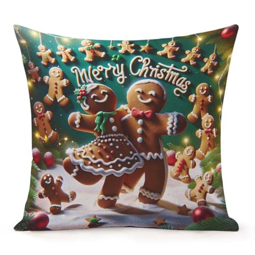 Gingerbread Man Woman Dancing Throw Pillow Cover 16x16 Inch - Jiaopenyou