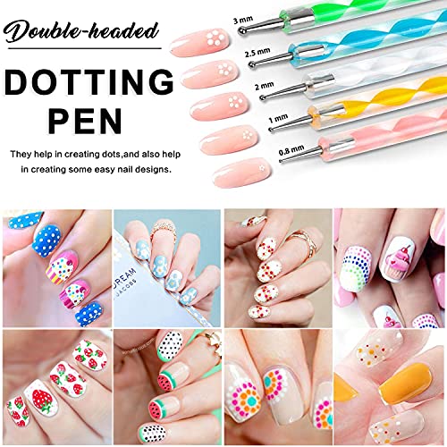 AIBEE 20pcs Nail Art Brushes and Dotting Pens Kit - Pink DIY Set