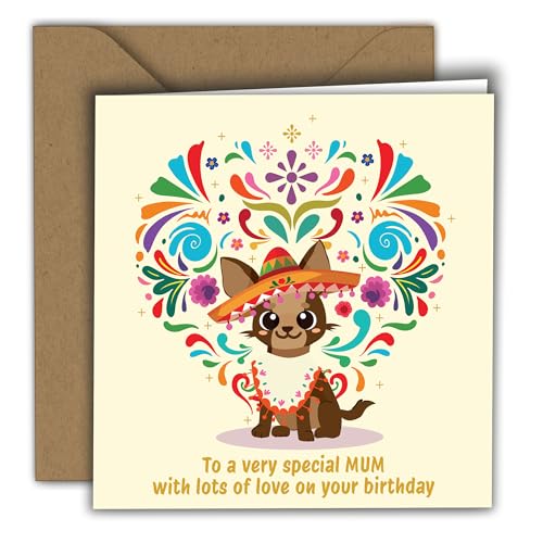 Birthday Fiesta Dog Card for Mum | Square Folded Card with Envelope
