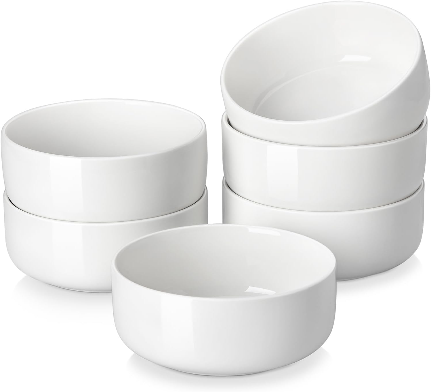MALACASA 24 OZ Cereal Bowls Set of 6 - Porcelain Soup & Oatmeal Bowls | Dishwasher & Microwave Safe, White
