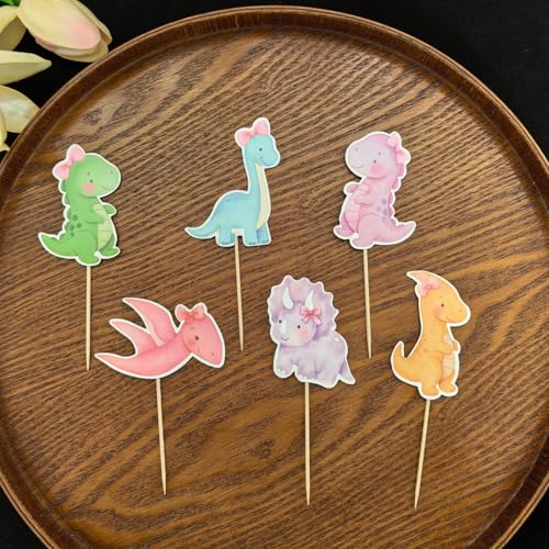 Pink Dinosaur Cupcake Toppers 36 Pcs for Girl's Birthday & Baby Shower