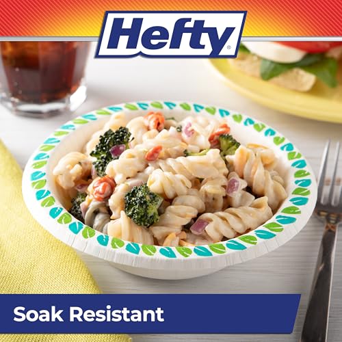 Hefty Compostable Paper Bowls 12oz, 30 Count (Pack of 2) - Soak-Resistant & Microwave Safe