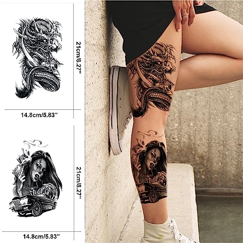 Briyhose Realistic Dragon Temporary Tattoos 8-Sheet Large 3D Fake Tattoo