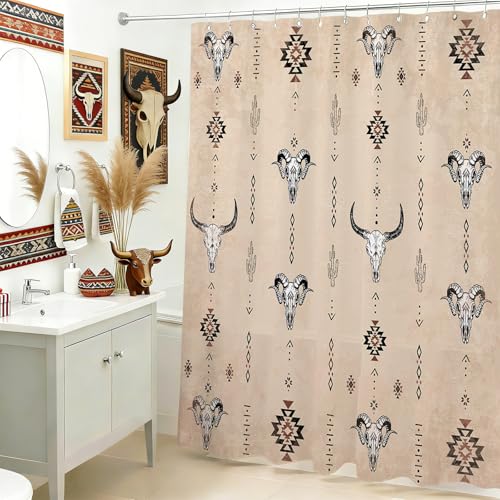 Mocsicka Western Farmhouse Shower Curtain, Vintage Brown, 71x71 Inch