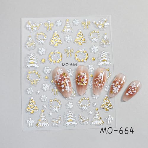 5D Embossed Christmas Nail Stickers Snowflake Winter Decals - 3PCS