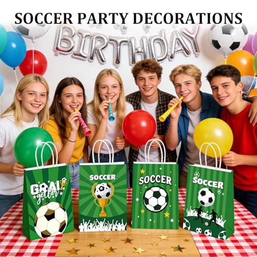 Dimore 12 Pcs Soccer Paper Gift Bags with Handles for Party Favors