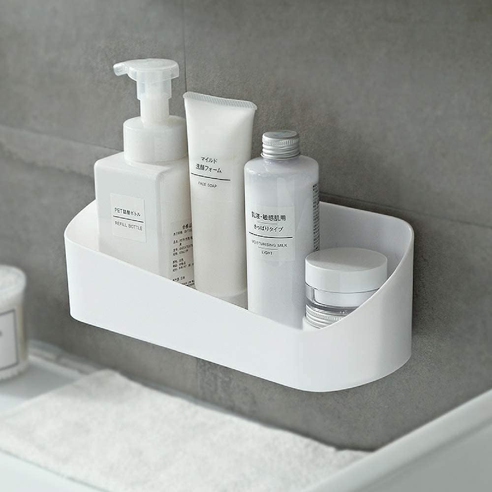 SUNFICON Wall Mounted Shower Caddy - No Drilling Bathroom Shelf Organizer with 2 Clear Adhesives | White