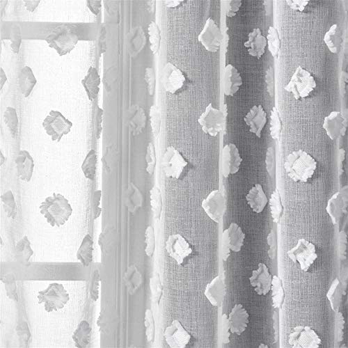 Lush Decor White Textured Dot Grommet Sheer Window Curtain Panel Pair (84" x 38")