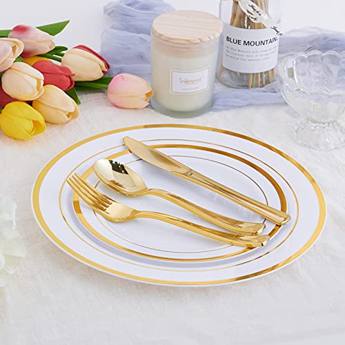 White Disposable Plastic Plates Set for 25 Guests - 125 Pieces