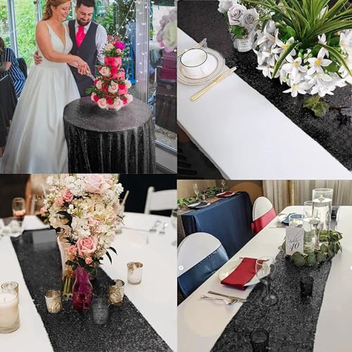 Black Sequin Table Runner 12x72 Inches - 6 Pack, Elegant Party Decor