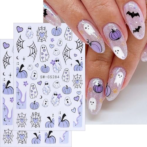 ONPRESS 10 Sheets Halloween Nail Stickers 3D Self-Adhesive Decals