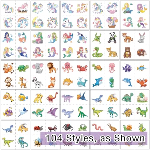 Kopokita 104 Pcs Kids Temporary Tattoos Assorted Party Favors