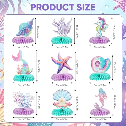 9 Pcs Mermaid Honeycomb Centerpieces, 3D Under The Sea Party Decorations