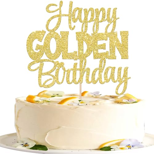 Happy Golden Birthday Cake Topper - Gold Glitter Decoration for All Ages