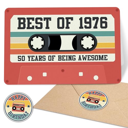 Retro 50th Birthday Card for Him & Her - Cassette Tape Design