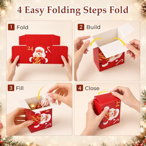 Red 24-Day Christmas Advent Calendar with Fillable Gift Boxes - DIY Holiday Countdown