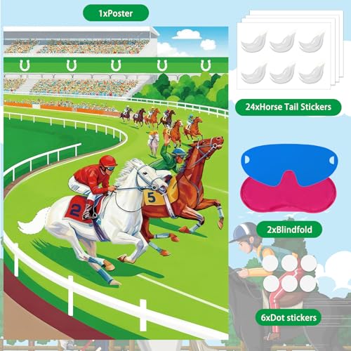 Large Pin The Tail on The Horse Game Set for Kids - 24 Stickers