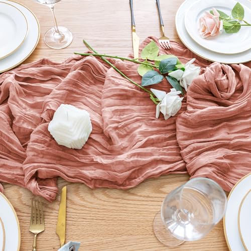 Dark Rose Cheesecloth Table Runner 10ft Pack of 2 Boho Gauze Decor