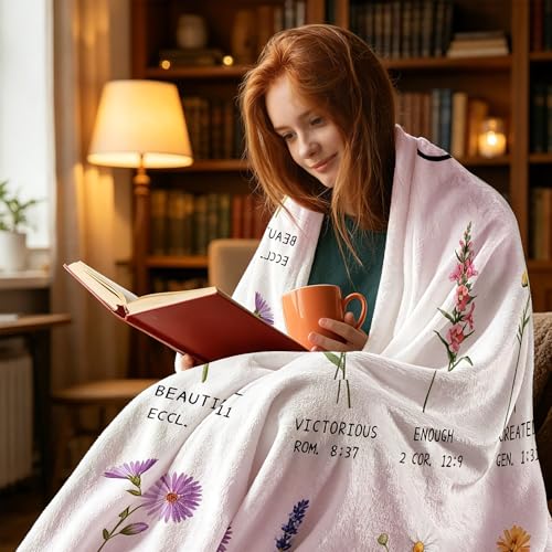 Christian Scripture Throw Blanket, Floral Religious Gift 40" x 60"