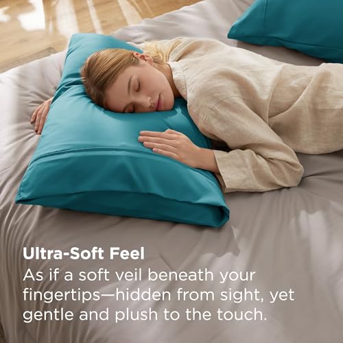 Bedsure Teal Brushed Microfiber Pillowcases - Set of 2, 20x26 Inches