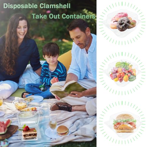 50 Pcs Clear Hinged Plastic Cake Containers with Lids