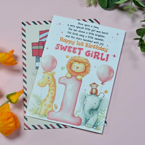 1st Birthday Card for Baby Girl with Envelope & Seal