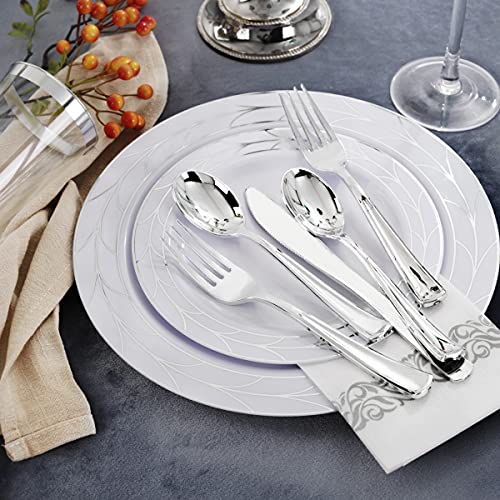 Silver Plastic Dinnerware Set - 175pcs Disposable Plates Cutlery Cups