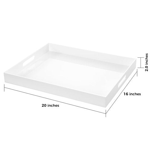 White Rectangular 16x20 Inches Acrylic Ottoman Tray Decorative Serving Tray with Cutout Handles Organizer Tray on Coffee Table Countertop Big Breakfast Bed Tray Living Room Appetizer Serving Food