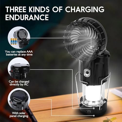 2025 Upgrade Solar Portable Lantern Rechargeable Fan - Collapsible Lightweight LED Camping Lantern for Power Outages Flashlight Survival Kits for Outdoor Tent Emergency Essentials Cool Gifts for Men