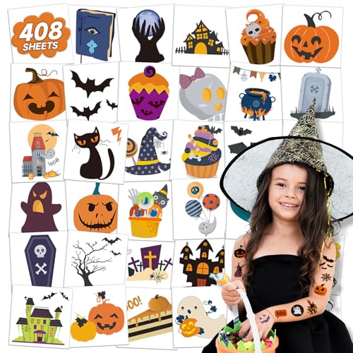 EMOME 408 Sheets Halloween Temporary Tattoos for Kids Party Favors
