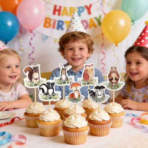 Woodland Animal Cake Toppers - 24pcs Baby Shower Decorations