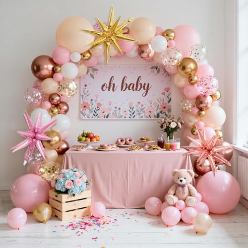 PUFFLD Rose Gold and Pastel Pink Balloon Arch Kit - 144 Piece Set