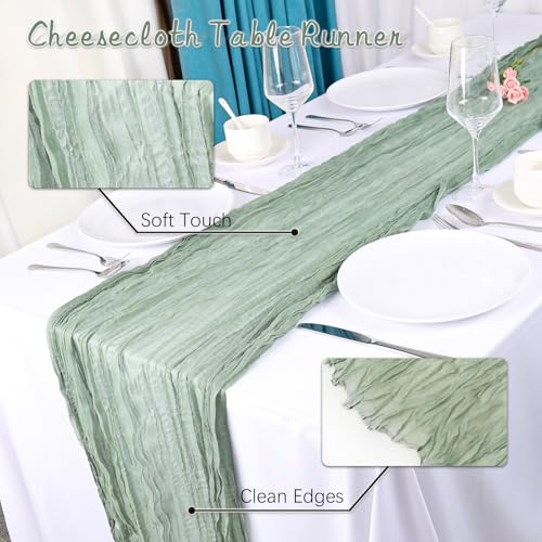 Sage Green Cheesecloth Table Runner 10 Pack - 35x120 Inch Semi-Transparent Boho Decor