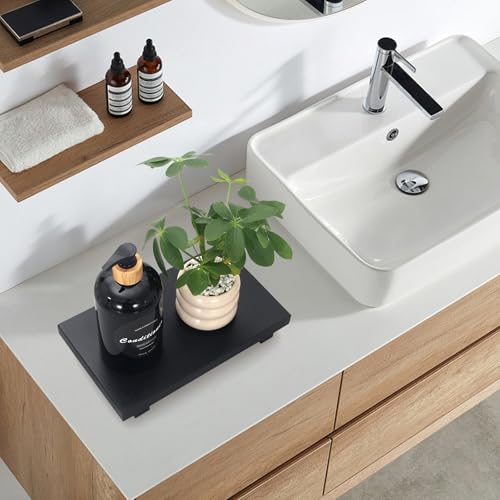 Black Wooden Bathroom Counter Tray - Rustic Soap Holder for Kitchen & Bath