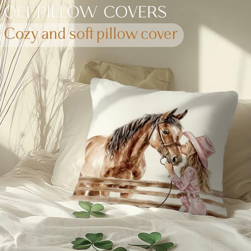 Western Cowgirl Horse Pillow Cover 18x18 - Horses Girls Edition, Rustic Country Farmhouse Decor