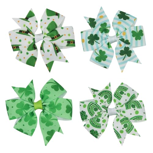 St. Patrick's Day Glitter Shamrock Hair Bow Clips 4-Pack