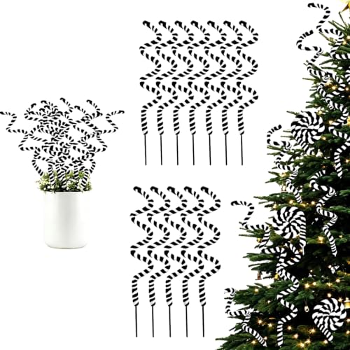 Black & White Christmas Tree Picks Decoration Set - 12 PCS Spooky Sandworm Ornaments