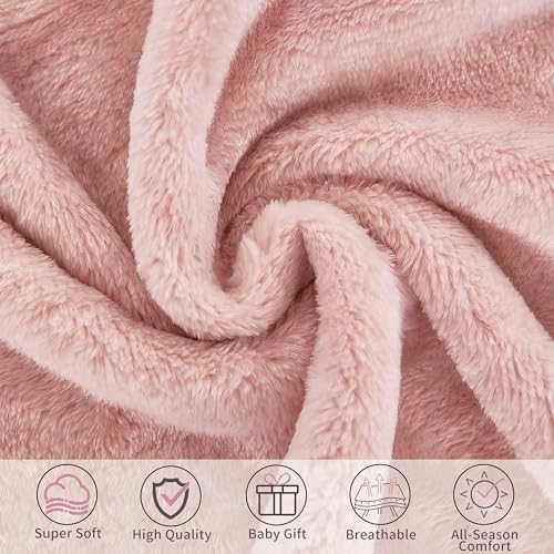 Light Pink Plush Baby Blanket with Satin Trim - 30x40 Inch