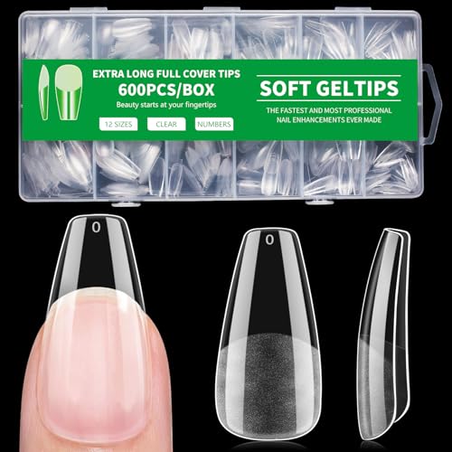 Coffin Press On Nail Tips Long Full Cover Acrylic 600Pcs Semi Matte