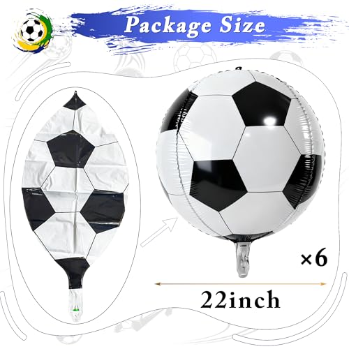 6Pcs 22-Inch 4D Soccer Foil Balloons for Sports Theme Party Decor