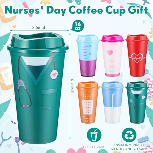 24 Pack Nurse Coffee Cups - 16oz Reusable Plastic Tumblers for Healthcare Gifts