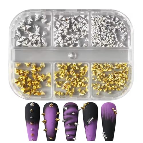 3D Metal Nail Spikes & Studs - Gold & Silver Cone Charms with Tools